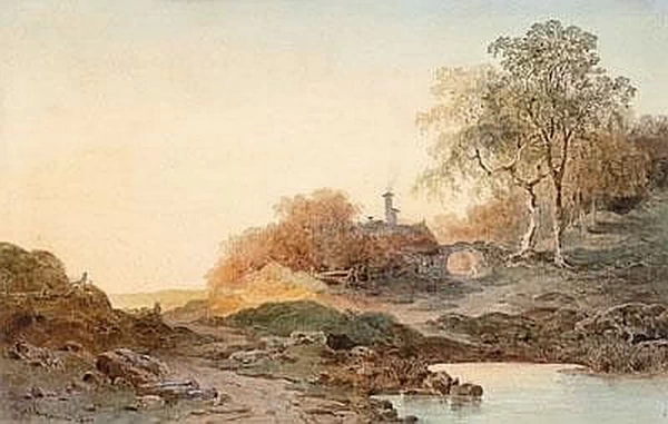 Paesaggio con capanna di pietra
